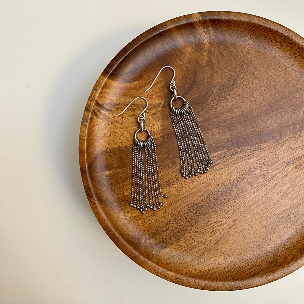 4/$15 Silver Beaded Tassels Dangly Earrings